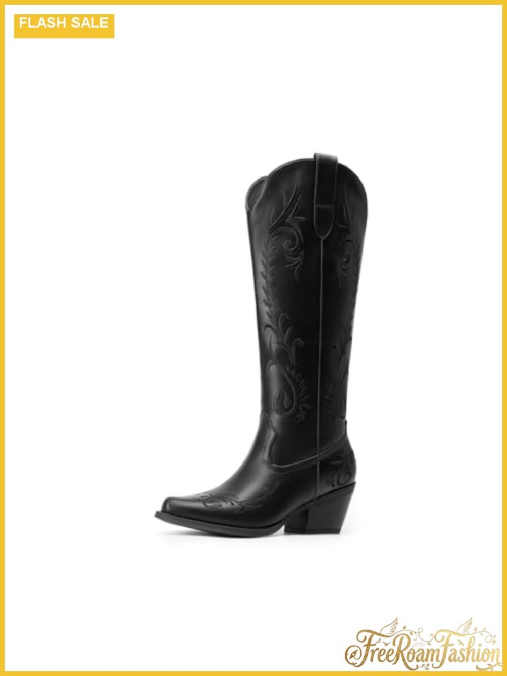 Women's Knee High Western Cowboy Boots Faux Leather Square Toe